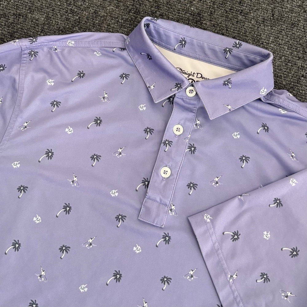 Straight Down Mens S Purple Palm Trees Short Sleeve Golf Performance Polo Shirt